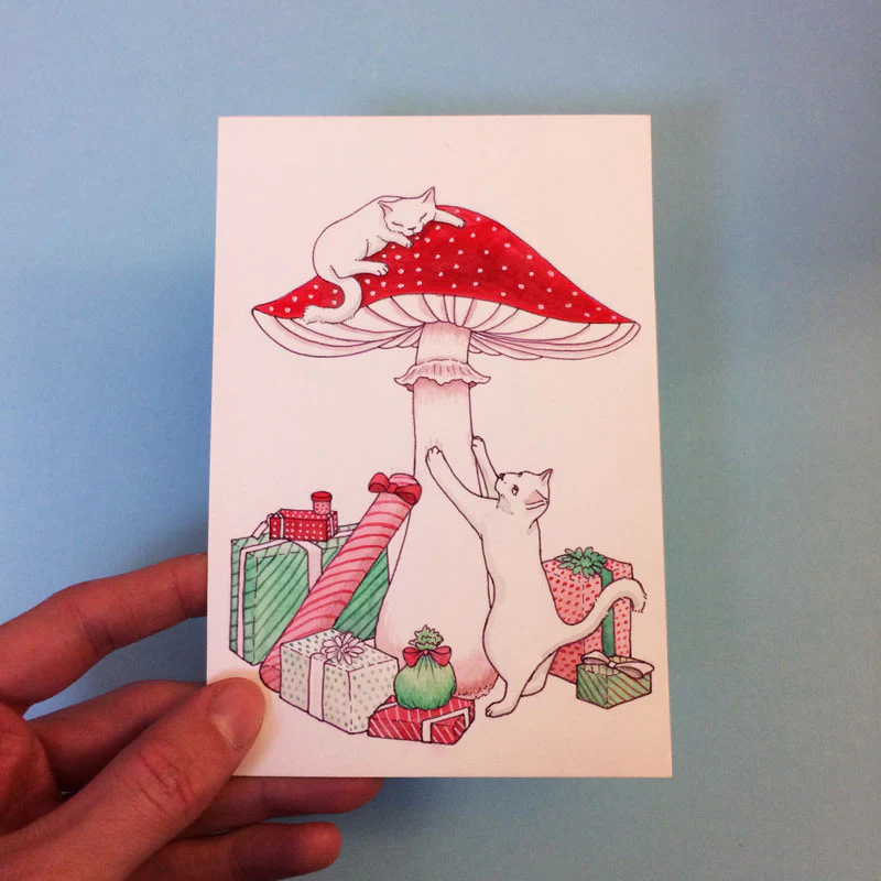 Mushroom Cats Original Painting - Image 3